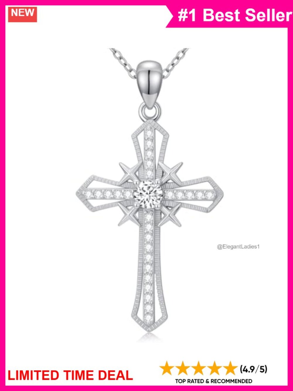 925 Sterling Silver Cross Necklace Cubic Zirconia Pendant for Women